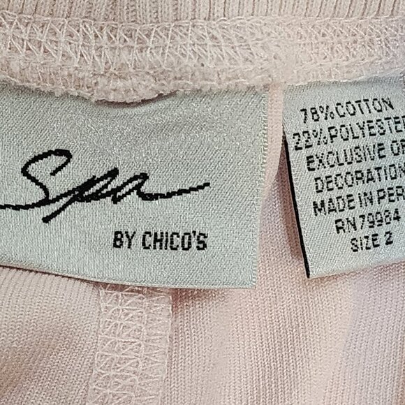 Spa Chico's Pink Terry Cloth Cotton Poly Tie Lace Hem Lounge Pants Chico 2 US 12 - Picture 14 of 16